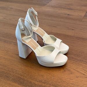 Women’s Cream Block Heel Ankle-Strap Sandals